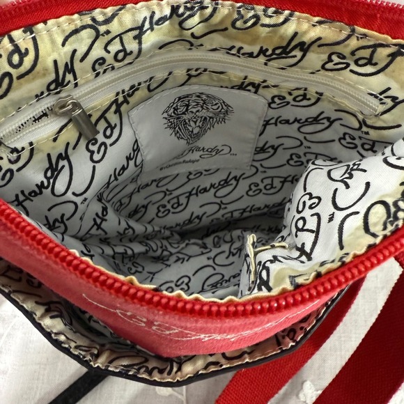 Ed Hardy Red Crossbody Bag with Skull Design - Picture 9 of 12